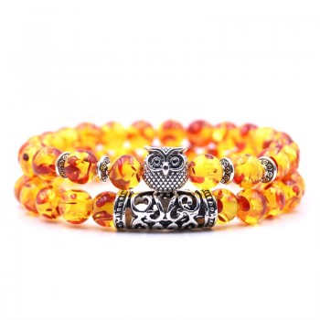 KANGKANG 2 pieces /set classic 18 colors Natural stone bracelets animal owl  bracelets For Women Men Cool hot Selling bracelet