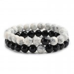 2 Pcs/set Trendy Natural Stone White and Black Yin Yang Beaded Bracelets Charm Beads Strand Couples Friendship Distance Bracelet