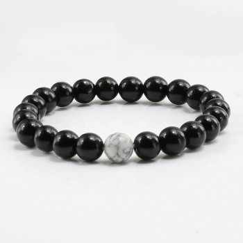 2 Pcs/set Trendy Natural Stone White and Black Yin Yang Beaded Bracelets Charm Beads Strand Couples Friendship Distance Bracelet