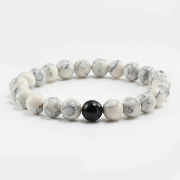 2 Pcs/set Trendy Natural Stone White and Black Yin Yang Beaded Bracelets Charm Beads Strand Couples Friendship Distance Bracelet