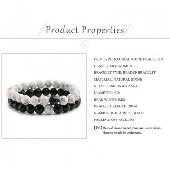 2 Pcs/set Trendy Natural Stone White and Black Yin Yang Beaded Bracelets Charm Beads Strand Couples Friendship Distance Bracelet
