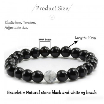 2 Pcs/set Trendy Natural Stone White and Black Yin Yang Beaded Bracelets Charm Beads Strand Couples Friendship Distance Bracelet