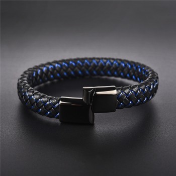 Jiayiqi New Men Jewelry Punk Black Blue Braided Leather Bracelet for Men Stainless Steel Magnetic Clasp Fashion Bangles Gifts