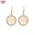 Tree of Life Gold Crystal Drop Earrings Women Hollow Out Tree Pattern Round Earring moda mujer Jewelry 2018 Fashion Pendientes