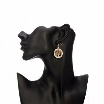 Tree of Life Gold Crystal Drop Earrings Women Hollow Out Tree Pattern Round Earring moda mujer Jewelry 2018 Fashion Pendientes