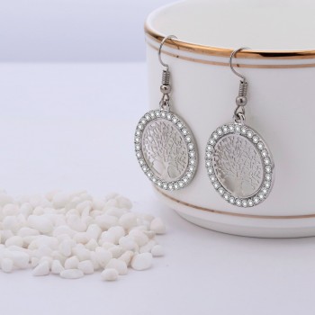 Tree of Life Gold Crystal Drop Earrings Women Hollow Out Tree Pattern Round Earring moda mujer Jewelry 2018 Fashion Pendientes