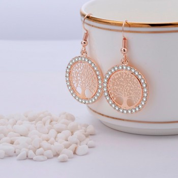Tree of Life Gold Crystal Drop Earrings Women Hollow Out Tree Pattern Round Earring moda mujer Jewelry 2018 Fashion Pendientes