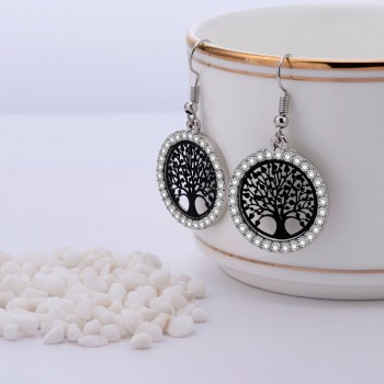 Tree of Life Gold Crystal Drop Earrings Women Hollow Out Tree Pattern Round Earring moda mujer Jewelry 2018 Fashion Pendientes