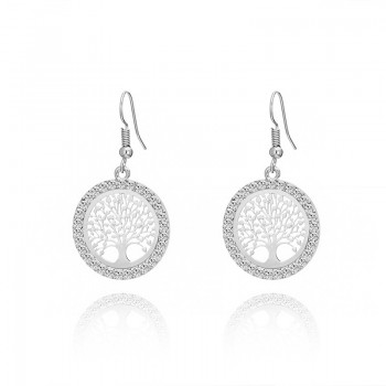 Tree of Life Gold Crystal Drop Earrings Women Hollow Out Tree Pattern Round Earring moda mujer Jewelry 2018 Fashion Pendientes