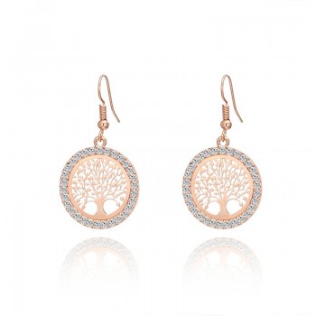 Tree of Life Gold Crystal Drop Earrings Women Hollow Out Tree Pattern Round Earring moda mujer Jewelry 2018 Fashion Pendientes