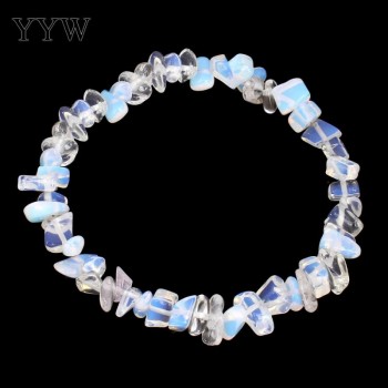 YYW Natural Gems Stone Wristband Bracelets Womens Simple Circle Chips Nuggets Clear Quartz Opal Moonstone Stone Bracelets