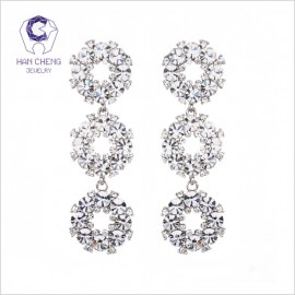 HanCheng New Long Silver Hollow Circle Dangle Hanging Zircon Gem Stone Rhinestone Drop Earrings For Women Jewelry brincos bijoux