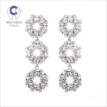 HanCheng New Long Silver Hollow Circle Dangle Hanging Zircon Gem Stone Rhinestone Drop Earrings For Women Jewelry brincos bijoux