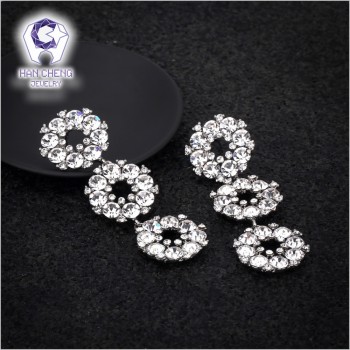 HanCheng New Long Silver Hollow Circle Dangle Hanging Zircon Gem Stone Rhinestone Drop Earrings For Women Jewelry brincos bijoux
