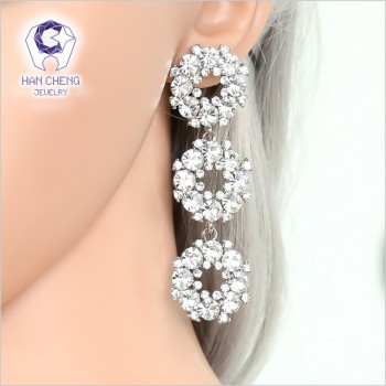 HanCheng New Long Silver Hollow Circle Dangle Hanging Zircon Gem Stone Rhinestone Drop Earrings For Women Jewelry brincos bijoux