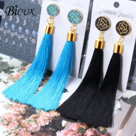 BICUX Bohemian Long Tassel Drop Earrings For Women Lady Fringe Fashion Statement Ethnic Crystal Woman Earring 2018 Jewelry Gift
