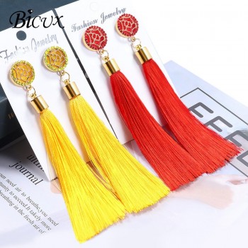 BICUX Bohemian Long Tassel Drop Earrings For Women Lady Fringe Fashion Statement Ethnic Crystal Woman Earring 2018 Jewelry Gift