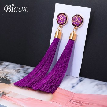 BICUX Bohemian Long Tassel Drop Earrings For Women Lady Fringe Fashion Statement Ethnic Crystal Woman Earring 2018 Jewelry Gift