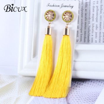 BICUX Bohemian Long Tassel Drop Earrings For Women Lady Fringe Fashion Statement Ethnic Crystal Woman Earring 2018 Jewelry Gift
