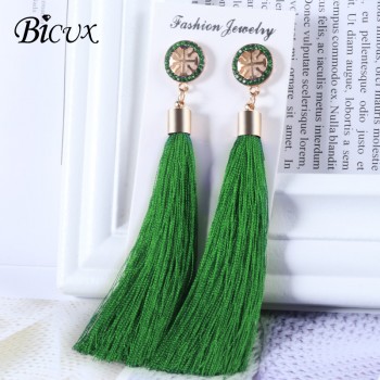 BICUX Bohemian Long Tassel Drop Earrings For Women Lady Fringe Fashion Statement Ethnic Crystal Woman Earring 2018 Jewelry Gift