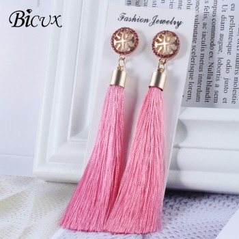 BICUX Bohemian Long Tassel Drop Earrings For Women Lady Fringe Fashion Statement Ethnic Crystal Woman Earring 2018 Jewelry Gift