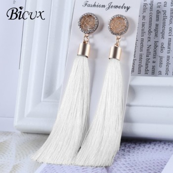 BICUX Bohemian Long Tassel Drop Earrings For Women Lady Fringe Fashion Statement Ethnic Crystal Woman Earring 2018 Jewelry Gift