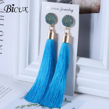 BICUX Bohemian Long Tassel Drop Earrings For Women Lady Fringe Fashion Statement Ethnic Crystal Woman Earring 2018 Jewelry Gift