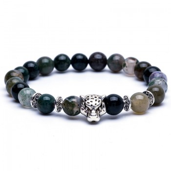 8mm Natural Stone Lava Stone Bead Strand Bracelet for Men Males Leopard Pendant Panther Head Charms Bracelet Jewelry On Hand