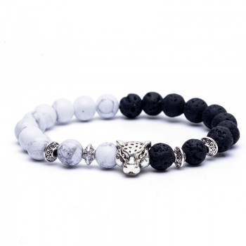 8mm Natural Stone Lava Stone Bead Strand Bracelet for Men Males Leopard Pendant Panther Head Charms Bracelet Jewelry On Hand