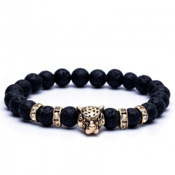 8mm Natural Stone Lava Stone Bead Strand Bracelet for Men Males Leopard Pendant Panther Head Charms Bracelet Jewelry On Hand