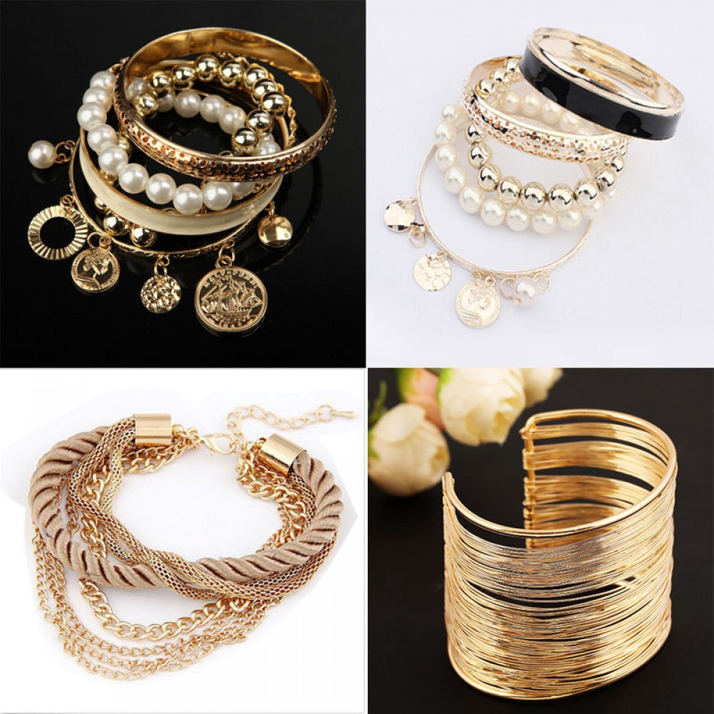 Fashion Charm Multilayer Bracelet for Women 6 Style Gold Rhinestone Bangle Jewelry Cuff Bracelet HOT Selling