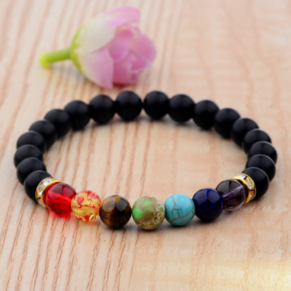 Amader 18 Style Women 7 Chakra Bracelet Black Lava Healing Balance Beads Buddha Prayer Natural Stone Yoga Bracelet Charm Men