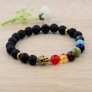 Amader 18 Style Women 7 Chakra Bracelet Black Lava Healing Balance Beads Buddha Prayer Natural Stone Yoga Bracelet Charm Men