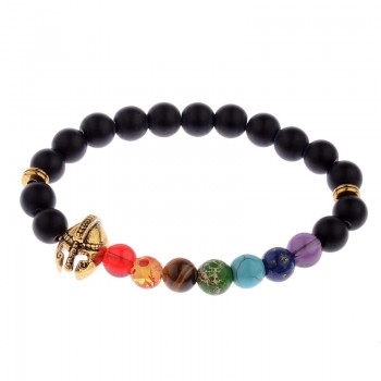Amader 18 Style Women 7 Chakra Bracelet Black Lava Healing Balance Beads Buddha Prayer Natural Stone Yoga Bracelet Charm Men