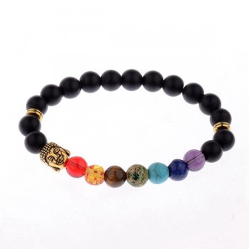 Amader 18 Style Women 7 Chakra Bracelet Black Lava Healing Balance Beads Buddha Prayer Natural Stone Yoga Bracelet Charm Men