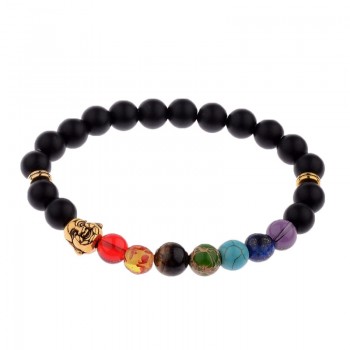 Amader 18 Style Women 7 Chakra Bracelet Black Lava Healing Balance Beads Buddha Prayer Natural Stone Yoga Bracelet Charm Men