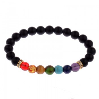 Amader 18 Style Women 7 Chakra Bracelet Black Lava Healing Balance Beads Buddha Prayer Natural Stone Yoga Bracelet Charm Men