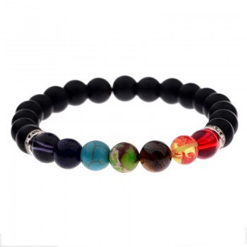Amader 18 Style Women 7 Chakra Bracelet Black Lava Healing Balance Beads Buddha Prayer Natural Stone Yoga Bracelet Charm Men
