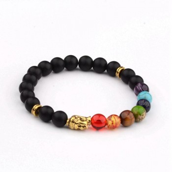 Amader 18 Style Women 7 Chakra Bracelet Black Lava Healing Balance Beads Buddha Prayer Natural Stone Yoga Bracelet Charm Men