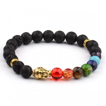 Amader 18 Style Women 7 Chakra Bracelet Black Lava Healing Balance Beads Buddha Prayer Natural Stone Yoga Bracelet Charm Men