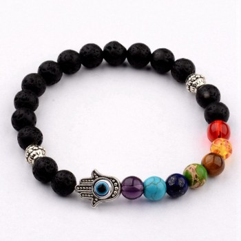 Amader 18 Style Women 7 Chakra Bracelet Black Lava Healing Balance Beads Buddha Prayer Natural Stone Yoga Bracelet Charm Men