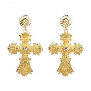JUJIA Baroque Drop Earrings For Women Clothing Accessories Vintage Statement Big Gold Metal Cross Earrings Jewelry