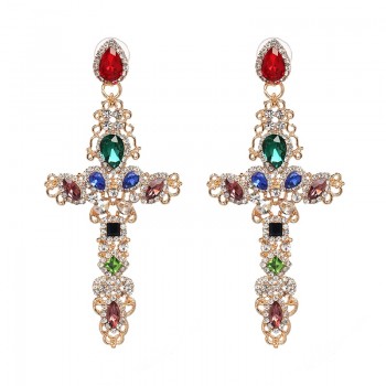 JUJIA Baroque Drop Earrings For Women Clothing Accessories Vintage Statement Big Gold Metal Cross Earrings Jewelry