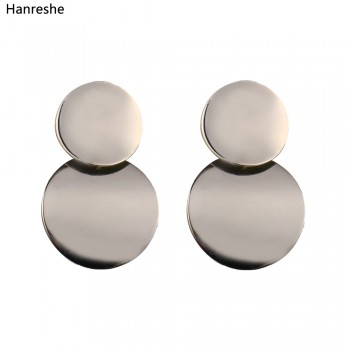 Gold Color Statement earrings 2018 Geometric Circle Metal drop Earrings for Women Fashion Round Dangle earing Vintage jewelry