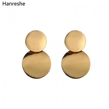Gold Color Statement earrings 2018 Geometric Circle Metal drop Earrings for Women Fashion Round Dangle earing Vintage jewelry