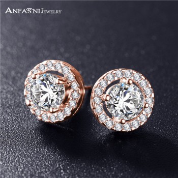 ANFASNI Hot Sale Romantic Jewelry Stud Earrings For Wedding Elegant Silver Color AAA Cubic Zirconia Stone Earring Dropshiping