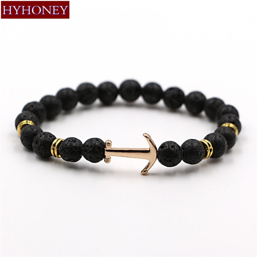 Hot 8 Colors Natural Stone Anchor Bracelet Arrow White Black Onyx Lava Beads Bracelets For Women Men Jewelry Pulseira