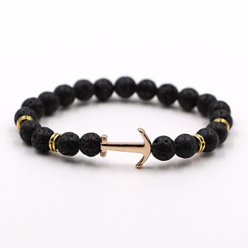 Hot 8 Colors Natural Stone Anchor Bracelet Arrow White Black Onyx Lava Beads Bracelets For Women Men Jewelry Pulseira