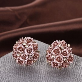 2018 Fashion Blue Black Round Bouquet Crystal Rose Gold Wedding Flower Rhinestone Stud Earrings For Women Jewelry Earring Set