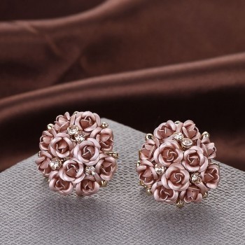 2018 Fashion Blue Black Round Bouquet Crystal Rose Gold Wedding Flower Rhinestone Stud Earrings For Women Jewelry Earring Set